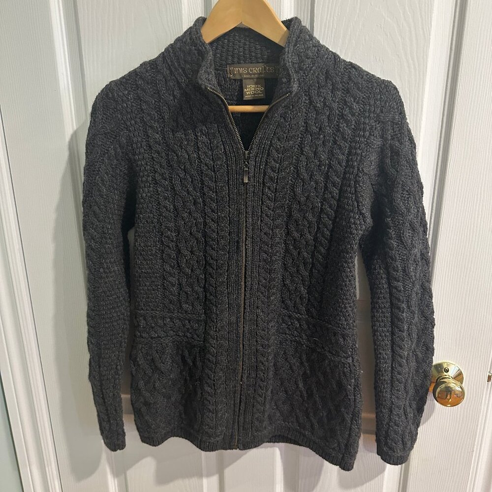 NWOT Women's Irish Wool Zip Up Cardigan, Grey size S